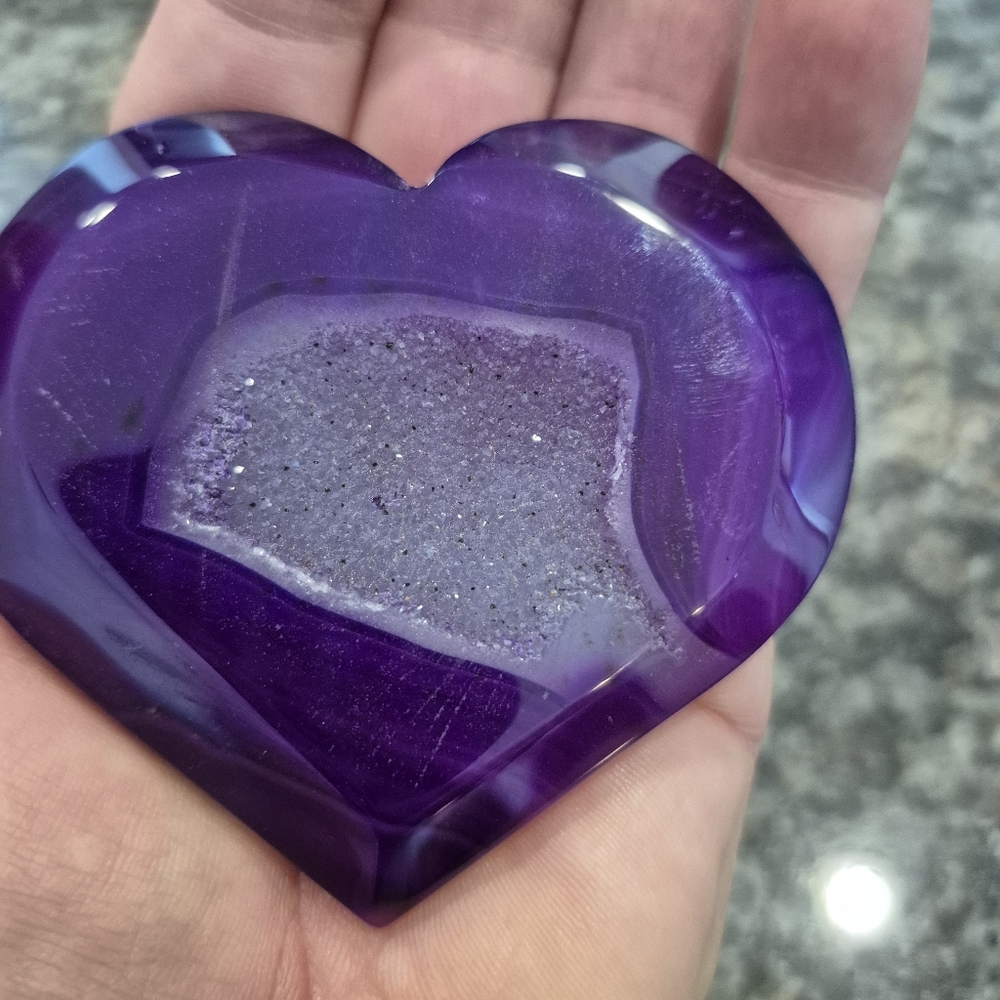 Purple Agate Natural Druzy Quartz Crystal Heart New #3 - Picture 6 of 7